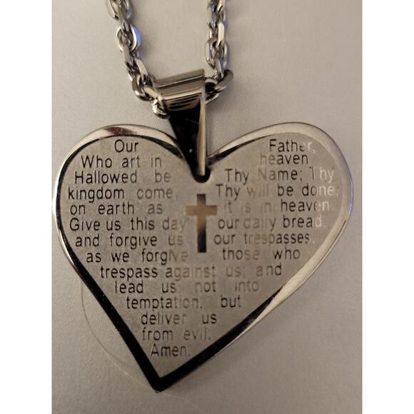 Stainless Steel Heart Necklace with Lords Prayer - Picture 7 of 7